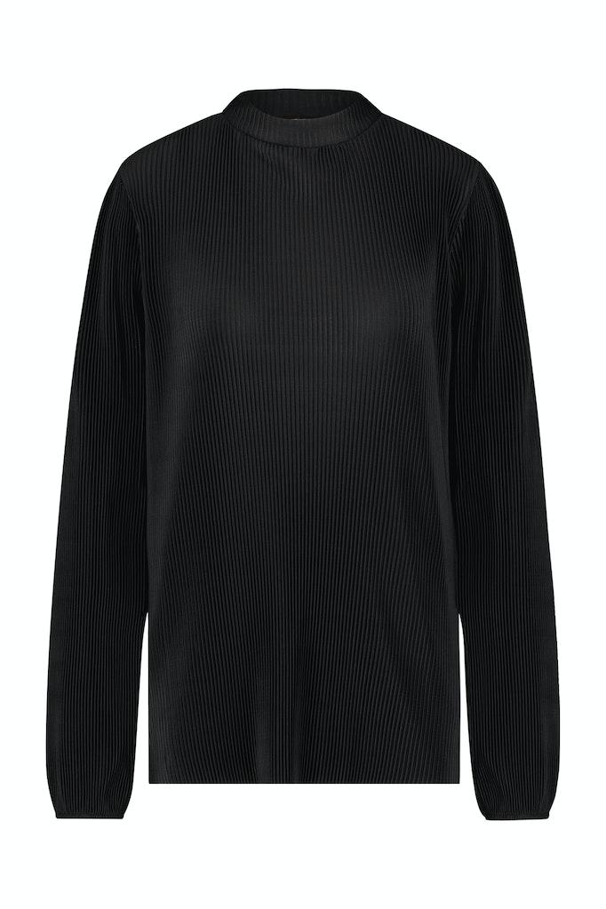 Studio Anneloes Ayla Plisse Top 09368 T shirt Lange Mouw 9000 Black