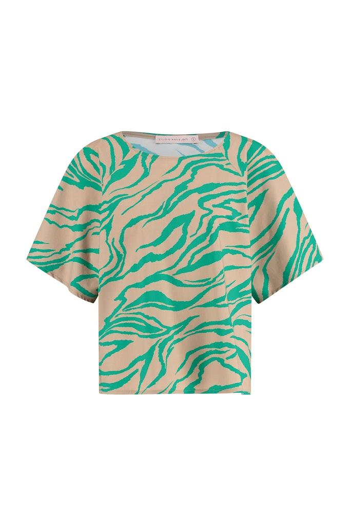 Studio Anneloes Moreen Tiger Top 09988 T shirt Korte Mouw 7316 Smaragd clay