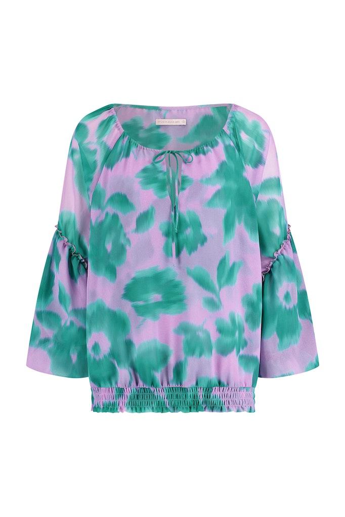 Studio Anneloes Lorin Flower Crepe Blouse 09966 Blouse 4673 Lila Pink smaragd