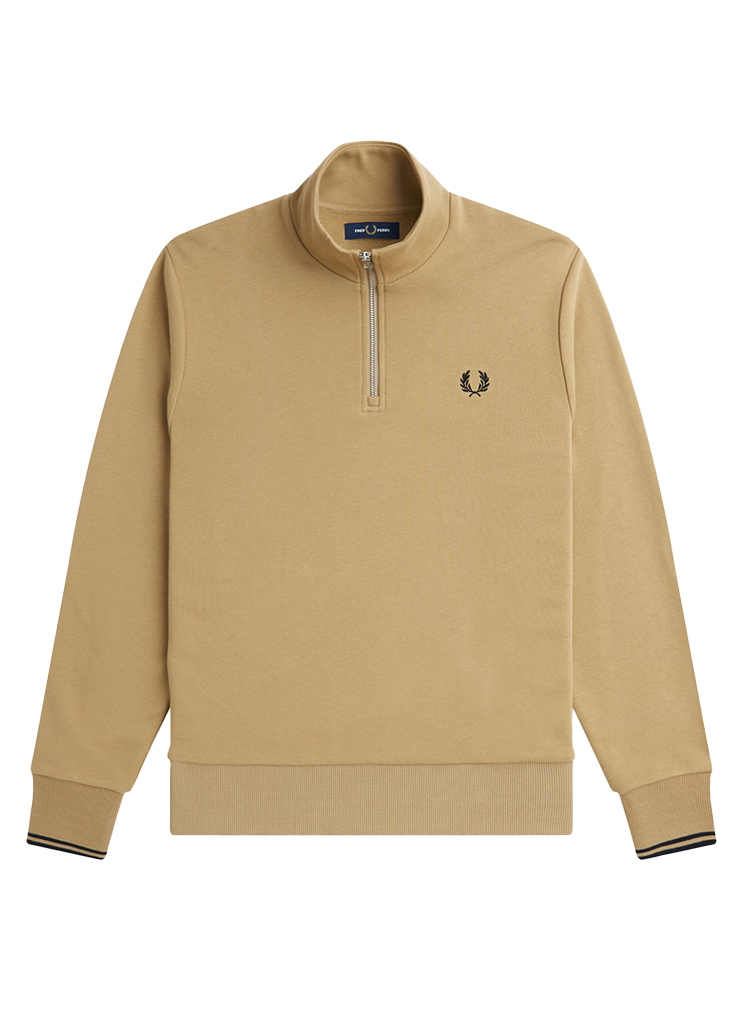 Fred Perry Half Zip Sweatshirt M3574 Sweater U88 Warm Stone Black