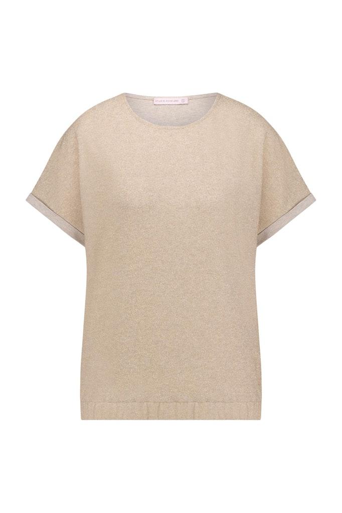 Studio Anneloes Jasmin Glitter Top 11193 T shirt Korte Mouw 0002 Gold