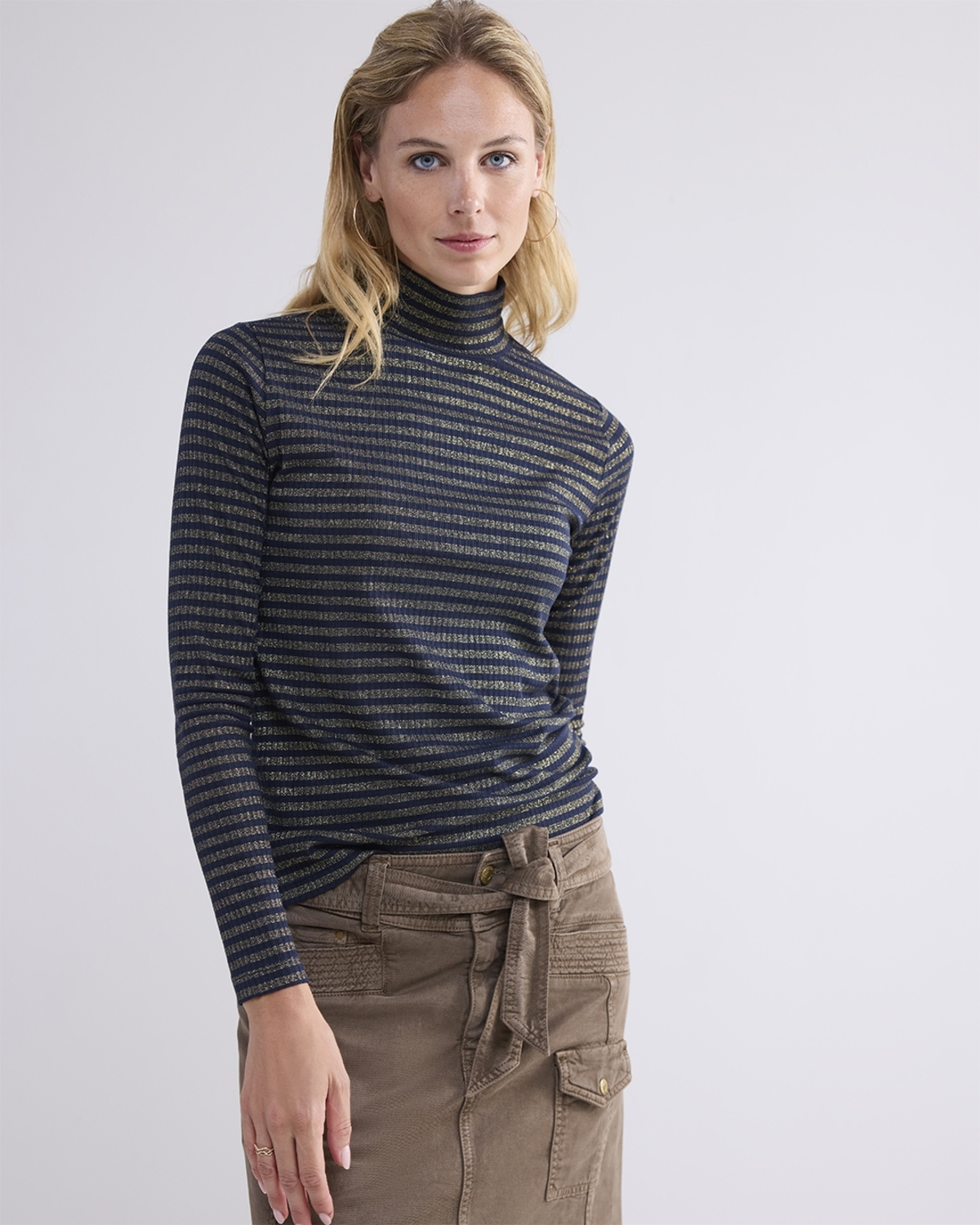 Summum Female Shirts En Tops Turtle Neck Top Lurex Rib Stripe 3s5041 30637