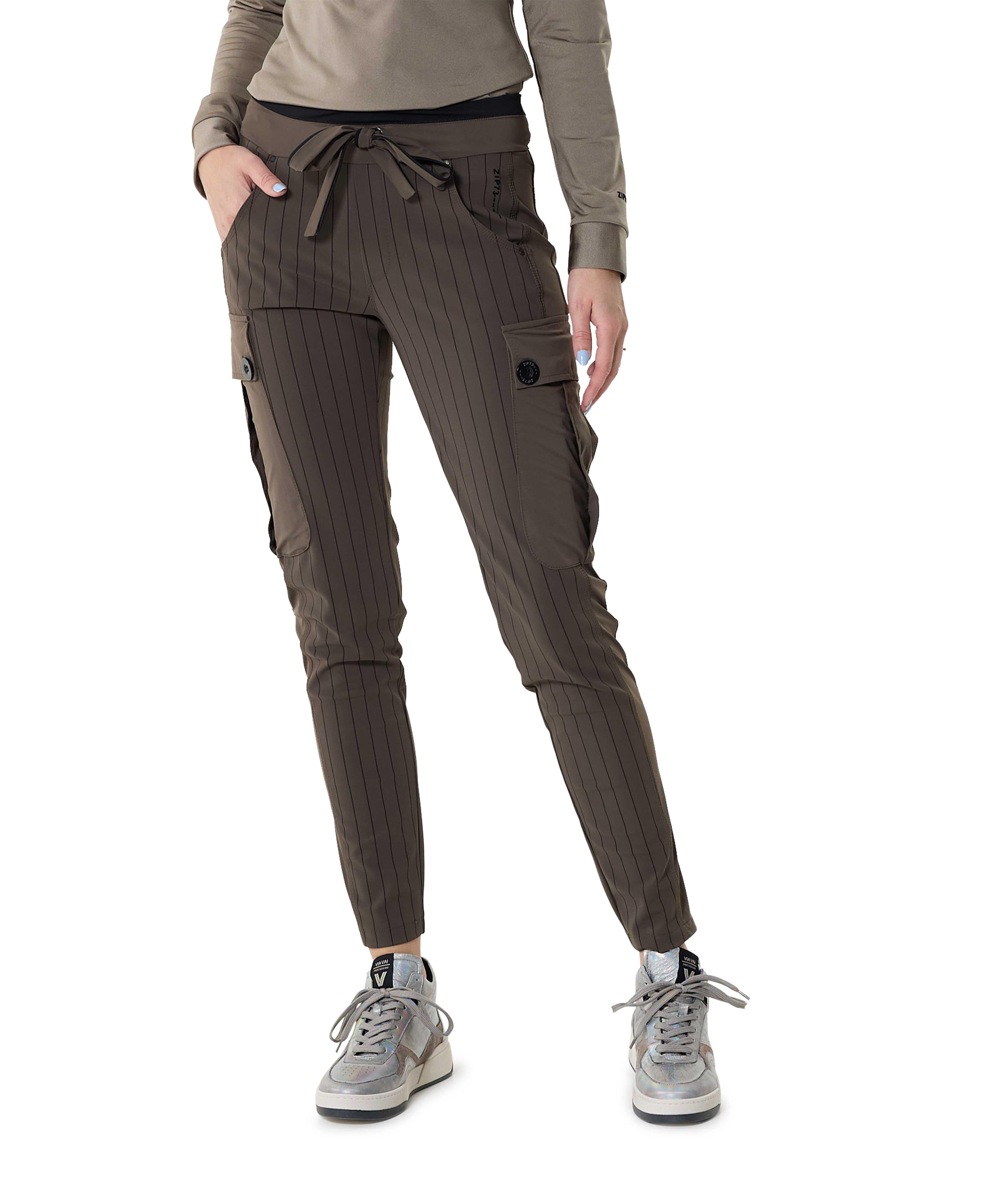 Zip73 Female Broeken Broek Cargo Pinstripe Taupe W24 611 01 205