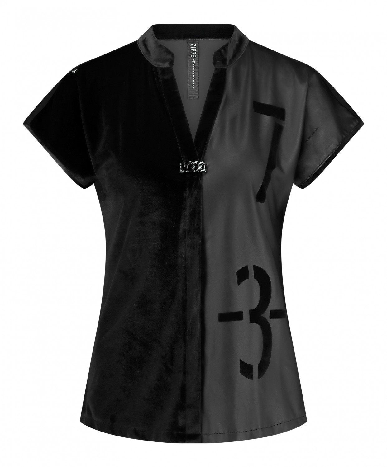 Zip73 Top K.mouw Velvet Zwart W24 617 01 001 T shirt Korte Mouw 001 Zwart