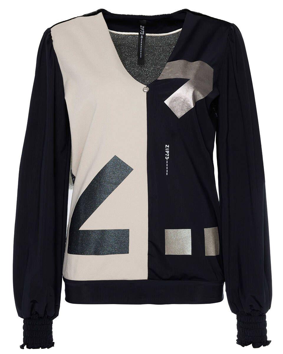 Zip73 Top 2 half Zwart champagne W24 629 01 001 T shirt Lange Mouw 001 Zwart