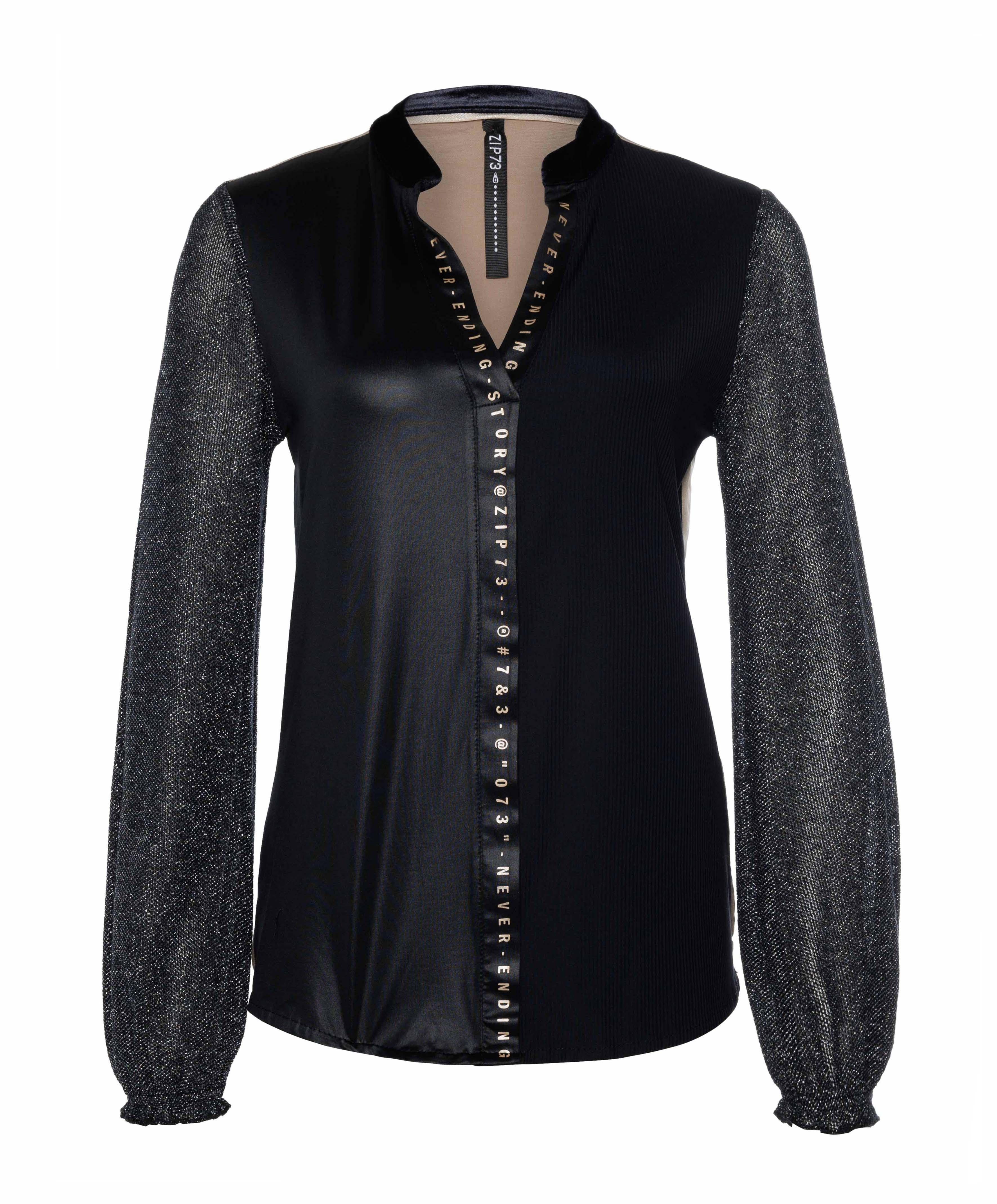 Zip73 Female Shirts En Tops Top Nvr Ending Glitter Mouw Zw champagne W24 631 0