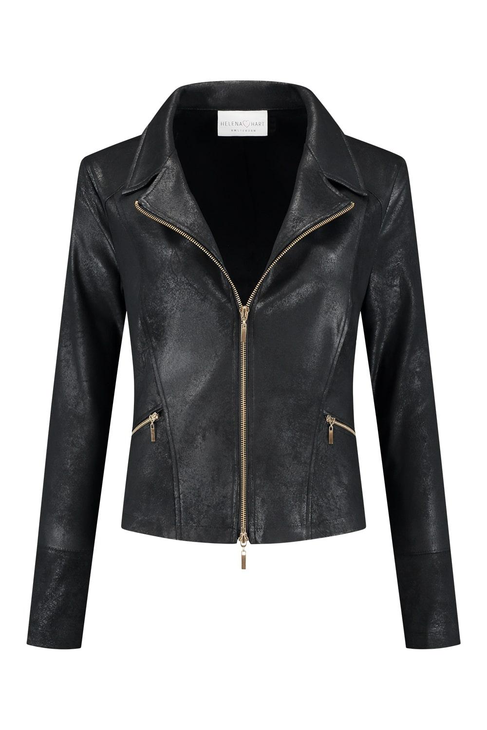 Helena Hart 7535 Zipper Gold Biker Jackets Zwart