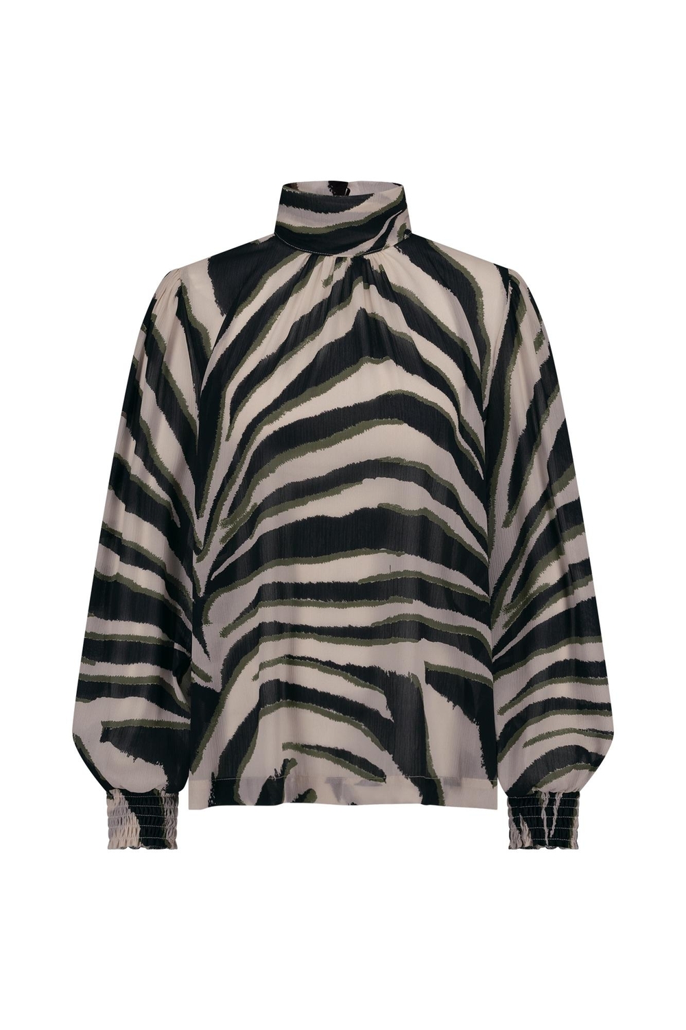 Studio Anneloes Izza Zebra Crepe Top 11840 T shirt Lange Mouw 1474 Kit New Army