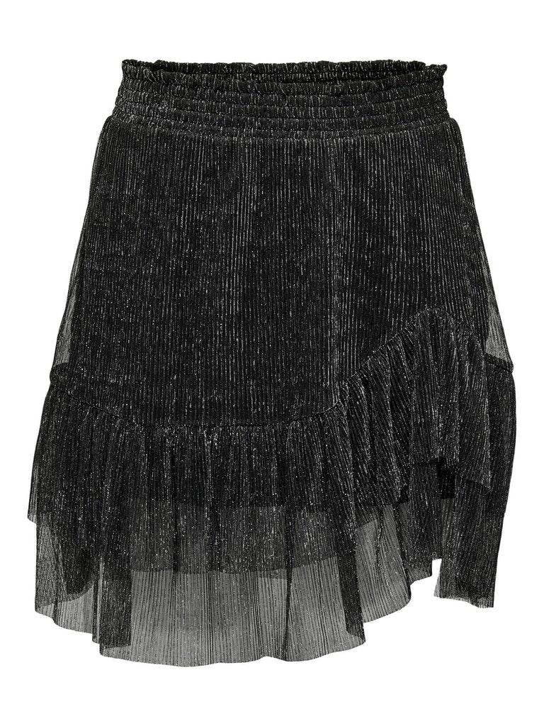 Only Onlmiana Plisse Glitter Skirt Jrs Black Silver Metallic