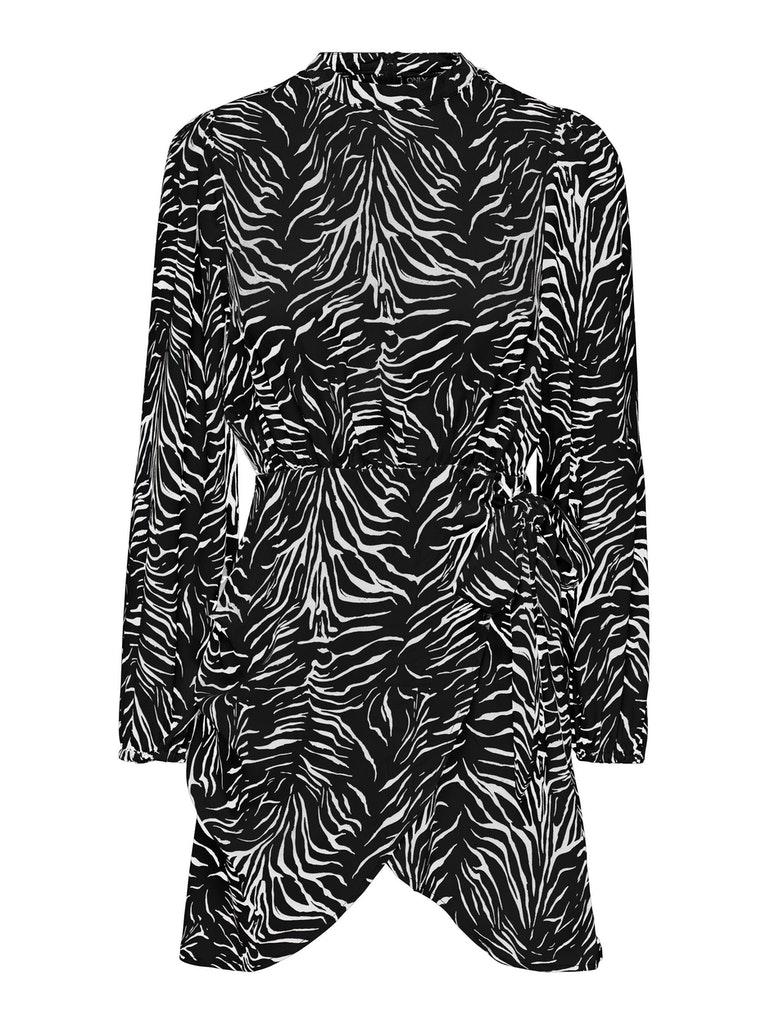 Only Onlmille L s Wrap Dress Ptm Jurk Black Vibrant Zebra