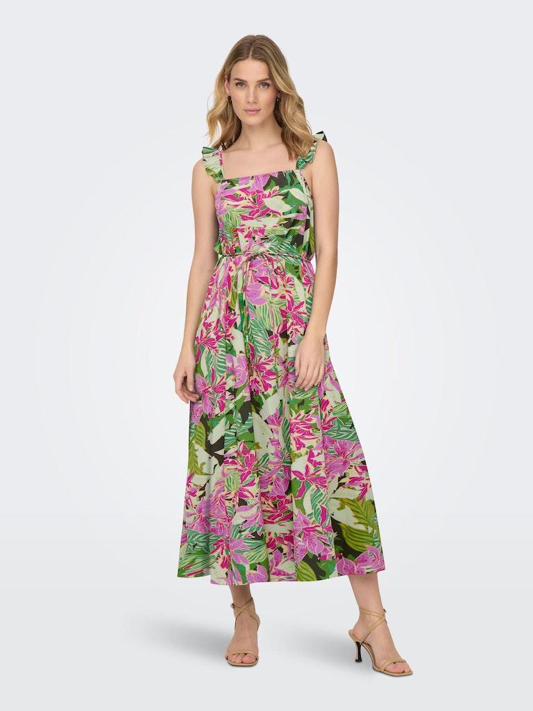 Only Onlzora Life S l Midi Belt Dress Ptm Zomerjurkjes Forest Night Tropical Flowers