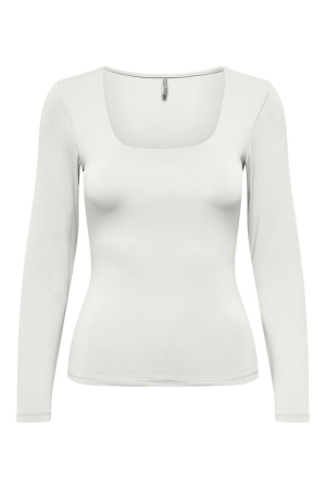 Only Only 15302647 onlea l/s deep neck top jrs noos T-shirt Lange mouw cloud dancer