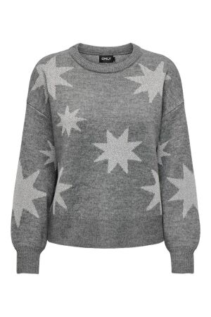 Only Only onlrosie ls o-neck glitter knt 15328250 Trui medium grey melange silver glitter