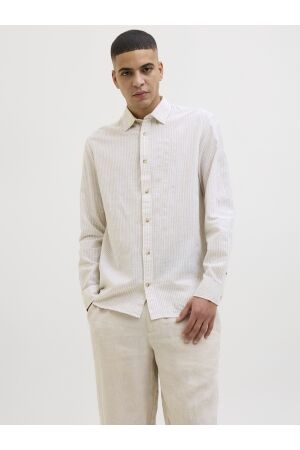 Jack & Jones Jack & Jones jjesummer shirt ls sn 12269315 Overhemd oxford tan stripe