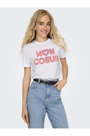 Only Only onlariya life reg s/s love top box jrs T-shirt Korte mouw bright white coeur