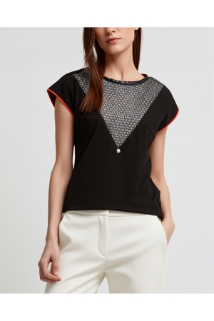 Zip73 Zip73 top boatneck mesh z25/118/01/001 T-shirt Korte mouw 001 black