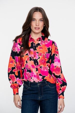 Geisha Geisha blouse print 53632-20 Blouse 420 pink/black