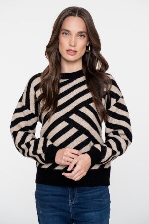 Geisha Geisha pullover stripes 54570-29 Trui 720 sand/black