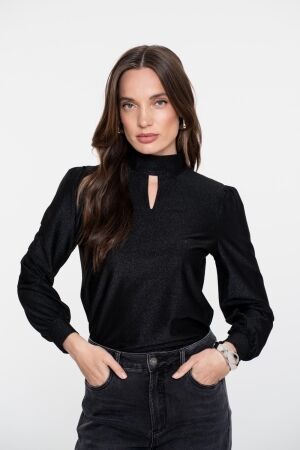 Geisha Geisha top col with cut out 52564-47 T-shirt Lange mouw 999 black