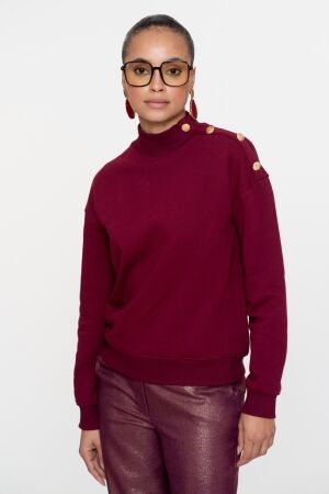 Geisha Geisha sweater with buttons at shoulder 52600-41 Sweater 480 burgundy