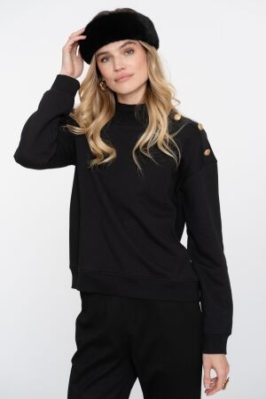 Geisha Geisha sweater with buttons at shoulder 52600-41 Sweater 999 black