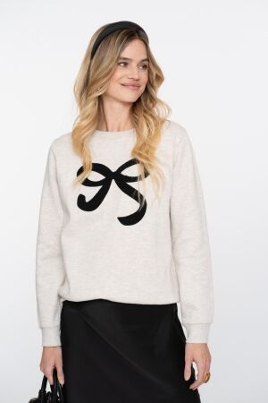 Geisha Geisha sweat with bow 52587-24 Sweater 715 beige melange / black