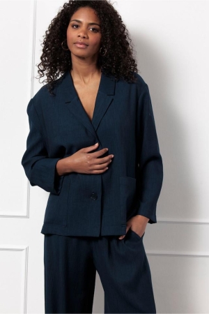 Studio Anneloes Studio Anneloes petria linen look blazer 12780 Blazers 6900 dark blue