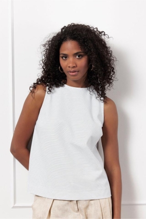 Studio Anneloes Studio Anneloes ebony bnd pinstripe top 12753 T-shirt Korte mouw 1169 off white/dark blue