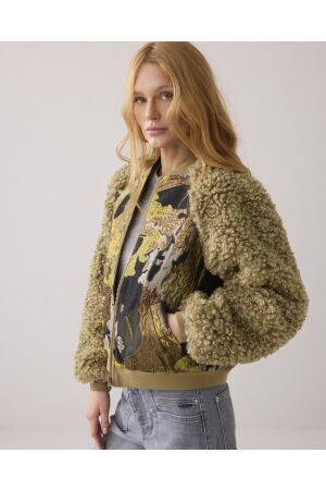 Summum Summum jacket bomber jacuard teddy mix 1s1204-12298 Jackets 616 green lentil