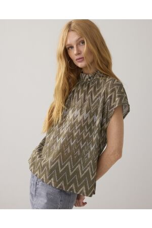 Summum Summum top zig zag lurex 3s5177-30718 T-shirt Korte mouw 655 dark camo