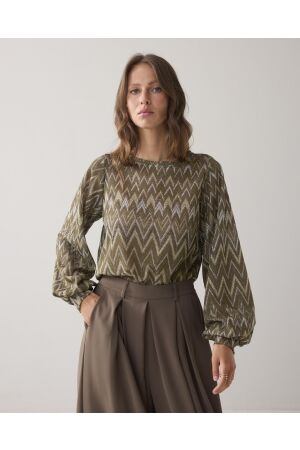 Summum Summum top long sleeve zig zag lurex 3s5178-30718 T-shirt Lange mouw 655 dark camo