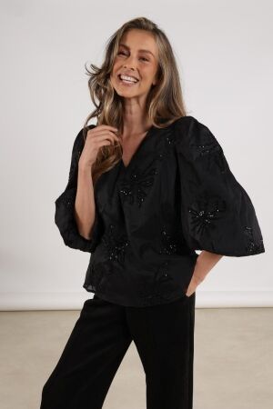 Nukus Nukus delilah blouse embroidery nkf02001 Blouse 5 black