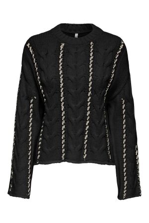 Only Only onltessa ls cabel stitch o-neck cc knt Trui 4853327 black birch melange