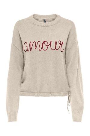Only Only onlkatia ls text o-neck cc knt Trui whitecap gray string embroidery