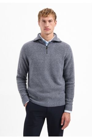 No- Excess No- Excess pullover wing collar half zip soft woolblend 29210 Trui 137 washed blue