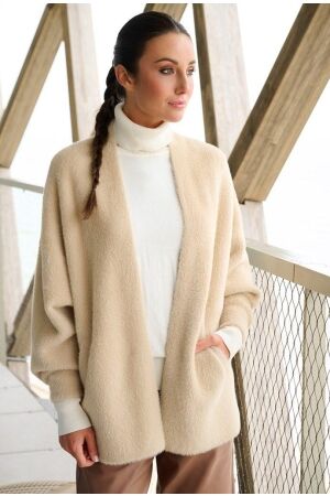 K-Design K-Design b821 cardigan met wijde mouwen Vest latte