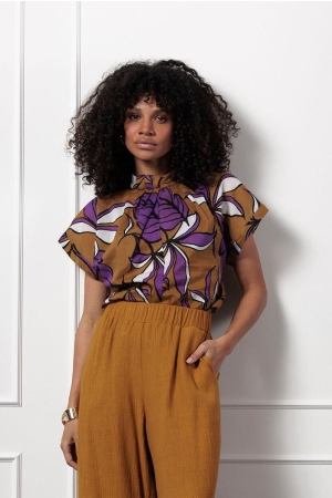 Studio Anneloes Studio Anneloes tessa flower top 12895 T-shirt Korte mouw 2550 honey/purple