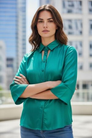 ZIP73 ZIP73 blouse cut-out w25/200/06/510 Blouse 510 metallic aqua