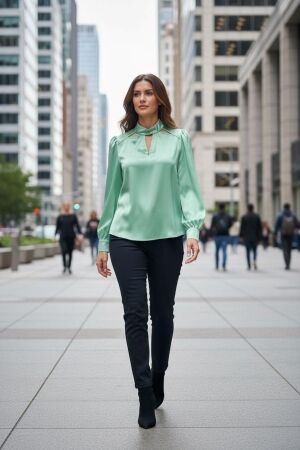 ZIP73 ZIP73 twisted collar blouse w25/205/05/305 Blouse 305 metallic mint