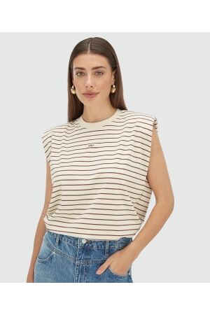 Josh V Josh V sue jv-2508-1101 T-shirt Korte mouw 583 creme white dark brown