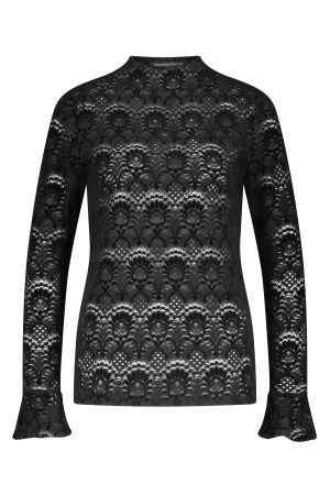 Tramontana Tramontana flared-sleeve brushed lace top c56-18-401 T-shirt Lange mouw 009000-black