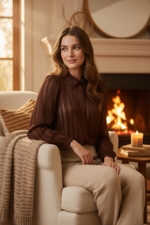 Aaiko Aaiko rose stripes vis 515 Blouse 191317 spicy chocolate