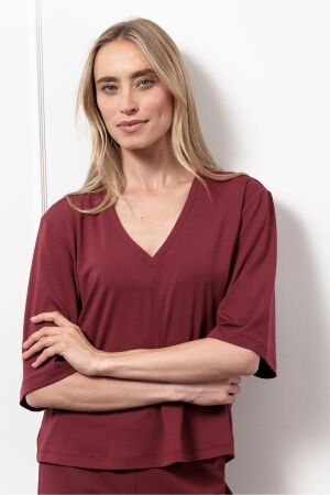 Studio Anneloes Studio Anneloes fiore vneck t-shirt 13182 T-shirt Korte mouw 3002 bordeaux