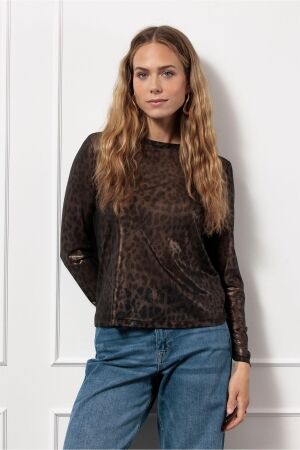Studio Anneloes Studio Anneloes francie animal mesh top 13101 T-shirt Lange mouw 9002 black/gold