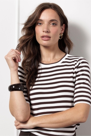 Studio Anneloes Studio Anneloes luna ssl stripe pullover 13060 Trui 1187 off white/espresso