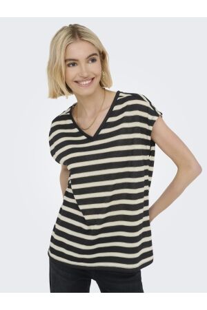 Only Only onlfine s/s v-neck shine top jrs T-shirts black birch+gold glitter