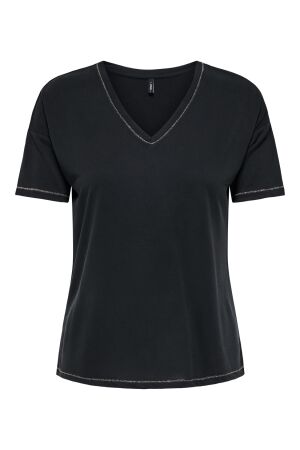 Only Only onlfree life s/s stitch v-neck top jrs T-shirts black gold glitter