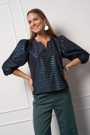 Studio Anneloes Studio Anneloes xara sparkle stripe blouse 13332 Blouse 6978 dark blue/bottle green