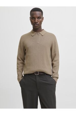 Jack & Jones Jack & Jones jprblamilano stitch knit zip polo sn Trui greige melange