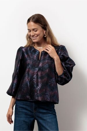 Studio Anneloes Studio Anneloes eliza wave jacquard top 13394 T-shirt Lange mouw 6945 dark blue/ vintage berry